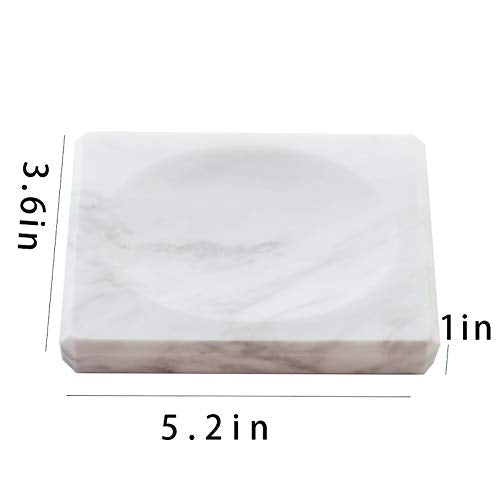 White Soap Dish Tray Marble Soap Holder Trinket Plate for Bathroom Sink Kitchen Countertop Bedroom Vanity Bathroom Accessory Rectangular