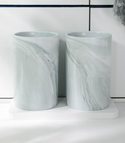 Kelake Ceramic Rustic Gray Marble Bathroom Tumbler Cup for Mouthwash Rinsing Toothbrush and Toothpaste Holder Stand Cups 280 ml Porcelain Milk Drinking Cups for Christmas Birthday - color: Gray Marble Pattern Cup