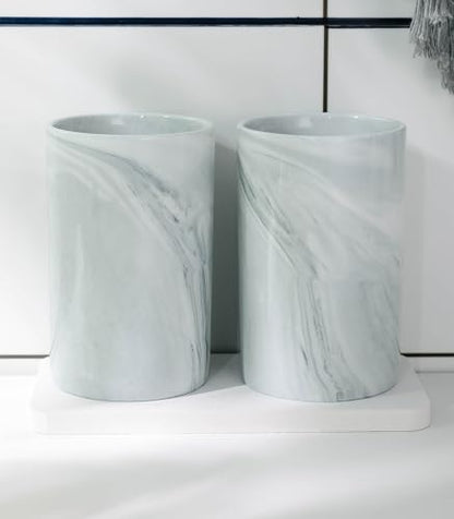 Kelake Ceramic Rustic Gray Marble Bathroom Tumbler Cup for Mouthwash Rinsing Toothbrush and Toothpaste Holder Stand Cups 280 ml Porcelain Milk Drinking Cups for Christmas Birthday - color: Gray Marble Pattern Cup