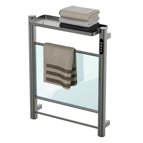 2 in 1 Towel Warmer Rack & Towel Rack Wall, Towel Warmers for Bathroom Wall – Timer & Temperature Multi-Level Adjustments with for Bathroom Shower Hot Tub (Grey) - color: Grey