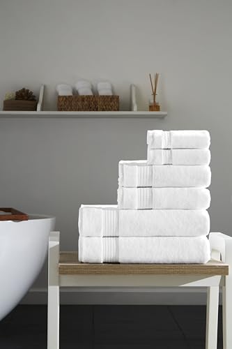 Ozdilek 6-Piece Bath Towel Set, 2 Bath, 2 Hand, 2 Wash, 100% Cotton Turkish Towels, 2 Bath Towels (30x60/550 GSM), 2 Hand Towels (16x30/575 GSM), 2 Washcloths (13x13/600 GSM) (Bright White) - color: White