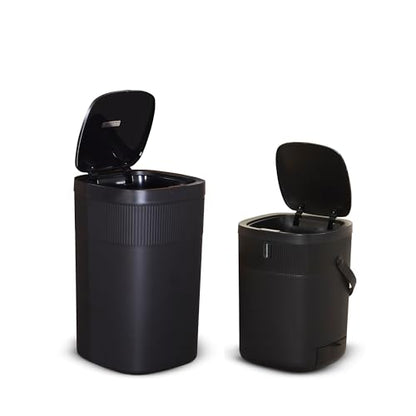 Ninestars 13.2 Gallon Automatic Trash Can, 50L + 12L Touchless Motion Sensor Garbage Can Set of 2 with Soft Close Lid, Liner Ring, Fingerprint Resistant Stainless Steel Kitchen and Bathroom, Black