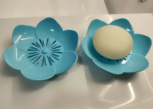 Soap Dish Holder for Showerl Self Draining Bar for Shower Bathroom Bathtub | Bar Cute Lotus Shape Tray Sink Mounted Shampoo Self Draining Saver Rack Plastic Bathroom Bathtub Kitchen，Blue+Blue - color: Blue+blue