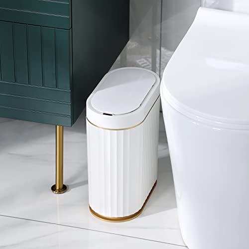 ELPHECO Bathroom Trash Can with Lid, 2 Gallon, Motion Sensor, White Gold | Automatic Garbage Can, IPX5 Waterproof Plastic Wastebasket, Trash Bin for Bathroom, Bedroom, Kitchen and Office - color: White Gold