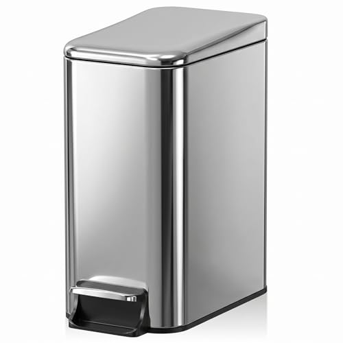 Small Bathroom Trash Can w/Lid Soft Close, 6 Liter/1.6 Gallon Stainless Steel Garbage Can w/Inner Bucket, Trash Bin Waste Basket for Kitchen, Bedroom, Living Room, Office, Toilet, Silver - color: Silver