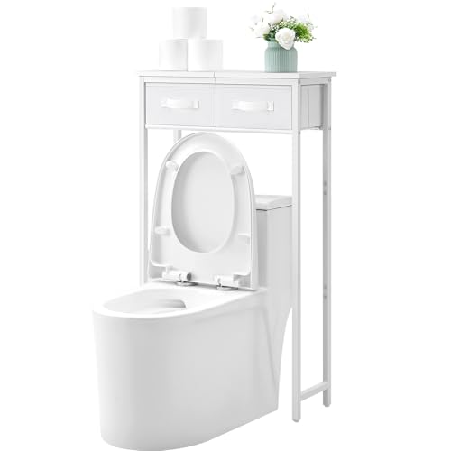 MOHOPE 2-Tier Over The Toilet Storage with 2 Fabric Drawers, Freestanding Above The Toilet Storage Cabinet, Space Saver Metal Over Toilet Bathroom Organizer Shelf for Small Space, White - color: White
