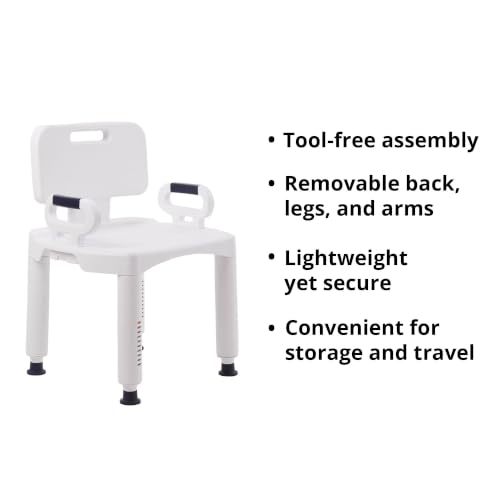 McKesson Bath Bench with Removeable Back, 21.25 in, 21-1/4 in, 1 ct | Plastic Frame, Lightweight, Adjustable