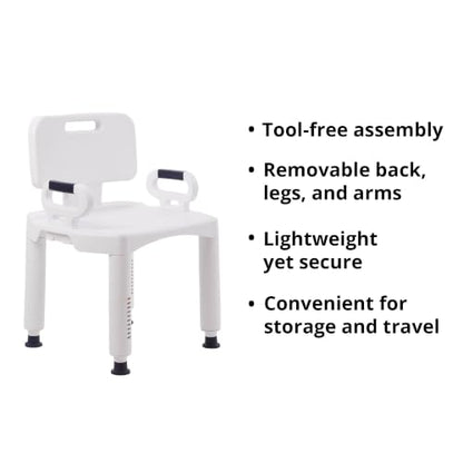 McKesson Bath Bench with Removeable Back, 21.25 in, 21-1/4 in, 1 ct | Plastic Frame, Lightweight, Adjustable