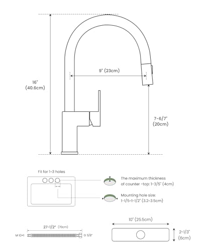 DAYONE Square Kitchen Faucet Brushed Nickel, Modern Pull Down Kitchen Sink Faucet with Spray 2 Modes, S304 Stainless Steel Single Handle Faucet for Kitchen Sink, with Square Deck Plate - color: Brushed Nickel