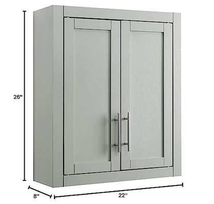 Crosley Furniture Savannah Wall Mounted Bathroom Storage Medicine Cabinet with Shelves, Gray - color: Grey, style: Wall Cabinet
