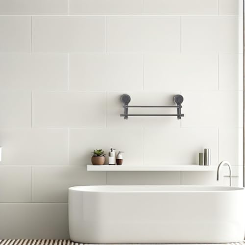 Lurrose Double Pole Suction Cup Towel Rack 40cm No Drill Wall Mount Towel Holder Gunmetal Gray Bathroom Kitchen