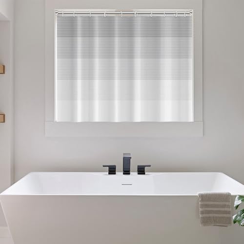 Boho White Gray Striped Small Bathroom Window Curtain 60" Wx48 L | Black Bohemian Geometric, Polyester Waterproof, Machine Washable, Kitchen Dishwasher Cabinet , Easy to Install with 10 Hooks - color: Grey, size: 60"W x 48"L (Pack of 1)