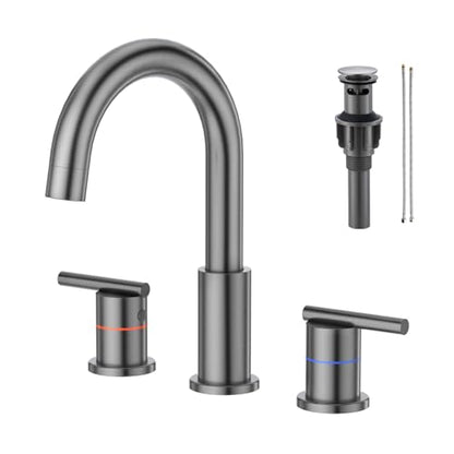 Faustina Gery Bathroom Faucet, 3 Hole, 8 Inch Widespread, 4 Inch Centerset, 2-Handle Stainless Steel - color: Gery, style: Modern Widespread