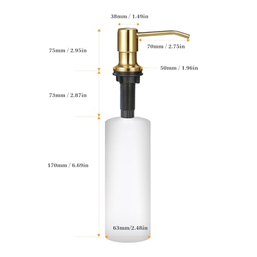 Soap Dispenser for Kitchen Sink, Built in Sink Soap Dispenser Lotion Dispenser with 17 OZ Bottle, Refill from The Top Bar Sink Soap Dispenser, Gold - color: Golden