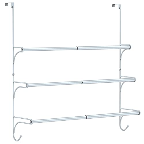 Auledio Adjustable Over The Door Triple Towel Rack with Hooks,Silver - color: Silver
