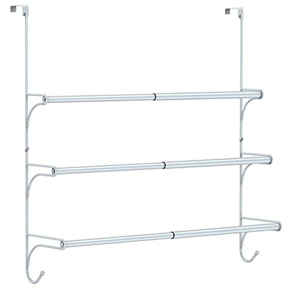 Auledio Adjustable Over The Door Triple Towel Rack with Hooks,Silver - color: Silver