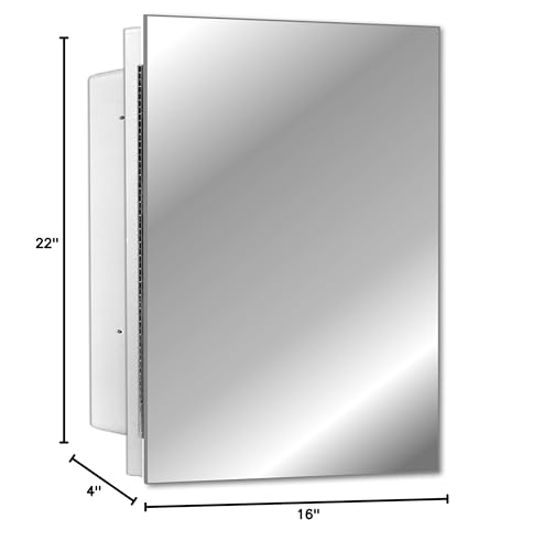 White Recessed Medicine Cabinet with Frameless Pencil Edge Mirrior Door Panel (16" x 22") with Adjustable Shelves, Wall Mounted Bathroom Storage Cabinet - color: Pencil Edge