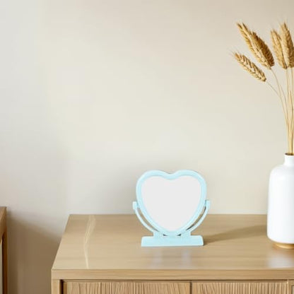Amosfun 2pcs Heart Shaped Makeup Mirror Dual Sided Vanity Mirror Stand for Home Travel - color: Sky-blue