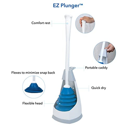Unger EZ Plunger with No-Drip Carrying Caddy, Tight Seal Toilet Bowl Tool with Portable Holder, Discreet Bathroom Cleaning Supplies, Declogger with Cover, Accordion Shape for Less Splash Back - style: EZ Plunger