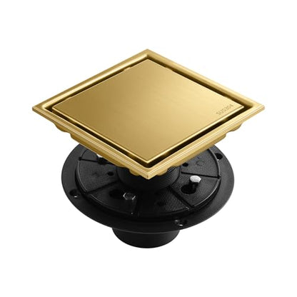 Hidden Brushed Square Shower Floor Drain, Gold 6 inch, 304 Stainless Steel, with Flange, Detachable Cover Embedded in Ceramic Tiles - color: Hidden Gold, size: 6 inch