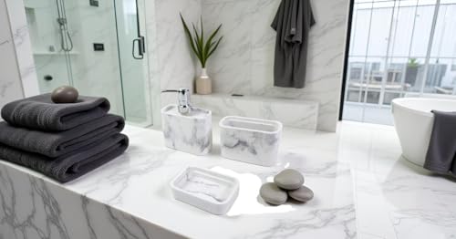 Hymmah Marble Pattern Bathroom Accessories Set, Toothbrush Holdr Set, 3 Pieces Resin Bathroom Set with Toothbrush Holder, Soap Dispenser, Soap Dish,Tumbler (Marble) - color: Marble