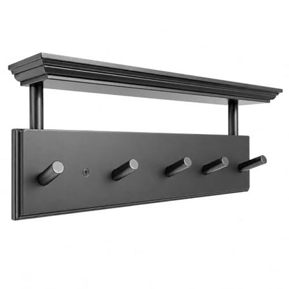 ) Matías Coat Rack Wall Mount with Shelf, 18 Inch Solid Wood Peg Rail, Wall Mounted Coat Rack with 5 Hooks, Wall Mount Shelf for Entryway, Bathroom or Bedroom (Black) - color: Black