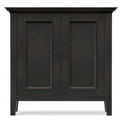 SIMPLIHOME Amherst 32" Wide Solid Wood Cabinet in Hickory Brown | Transitional-style low storage cabinet with adjustable shelves for organized living room, entryway or dining area storage.