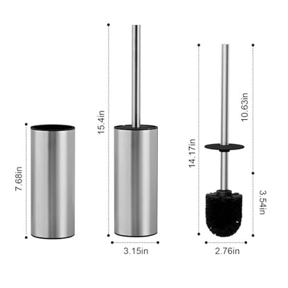 04 Stainless Steel Toilet Bowl Cleaner Brush and Holder Set | Brushed Bathroom Toilet Brush, Floor-Standing Circular Base, Long Handle, Heavy-Duty with 2 Brush Heads - color: H-brushed