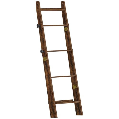 Hzuaneri Blanket Ladder, Decorative Quilt Rack with 4 Removable Hooks | 5-Tier Blanket Ladder Shelf for Bedroom Living Room, Rustic Brown BR30501X - size: 5.6"D x 17"W x 62.5"H