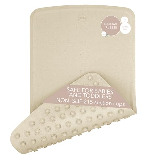 HEVEA Baby & Toddler Bath Mat - 100% Natural Rubber Non Slip Bathtub Mat for Baby - Upcycled, Danish Design - Safe & Sustainable Bathroom Essential (Sand) - color: Sand, size: 21.7" x 12.6" (Rectangular)