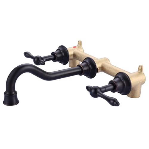 Bronze Bathroom Faucet Wall Mount: WOWOW 2 Handle Bathroom Sink Faucet 3 Hole Installation Lavatory Faucet with Rough in Valve Included(Oil Rubbed Bronze) - color: Oil Rubbed Bronze