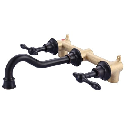 Bronze Bathroom Faucet Wall Mount: WOWOW 2 Handle Bathroom Sink Faucet 3 Hole Installation Lavatory Faucet with Rough in Valve Included(Oil Rubbed Bronze) - color: Oil Rubbed Bronze