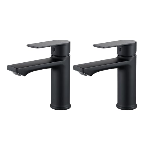 BELZ Black Bathroom Faucet 2 Sets, Lead-Free Single Hole Vanity Sink Faucet | NSF372 Certified, Anti-peeling PVD Black Finish, Water-saving & Anti-splash, Single Handle Modern Design with Hot/Cold Hoses - color: 2 Pack-Matte Black