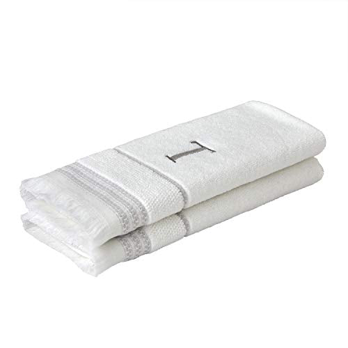 SKL Home Casual Monogram Hand Towel Set, T, 16x26, White 2 Count - color: Casual Monogram Hand Towel Set, size: Hand Towel Set, style: T