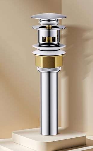 Bathroom Sink Drain with Strainer Basket and Pop-Up Drain Stopper Set (Chrome, with Overflow) - color: Chrome, size: with Overflow