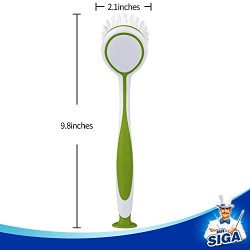 MR.SIGA Round Dish Brush with Suction Cup, Pack of 3 | Scrub brush for dishes, pans, pots, kitchen sink cleaning, dish brush with handle