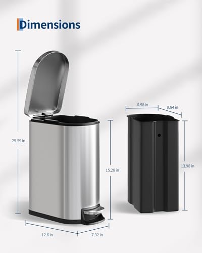 IDEALHOUSE 2.6 Gal/10L Stainless Steel Bathroom Trash Can with Lid, Stainless Steel - color: Silver-10L