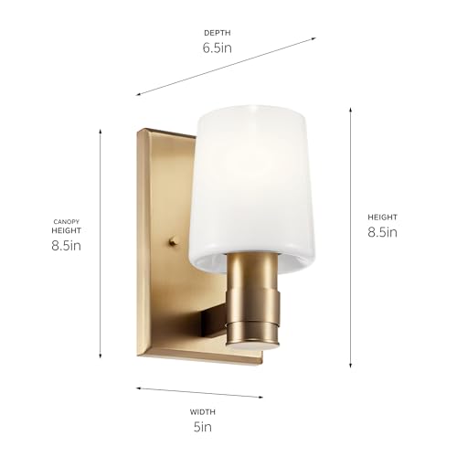 Kichler Adani 1-Light Bathroom Wall Light, Champagne Bronze | Modern wall light with opal glass for baths, hallways and bedrooms (8.5" x 6.5" x 5"), 55174CPZ - color: Champagne Bronze, size: 8.5"