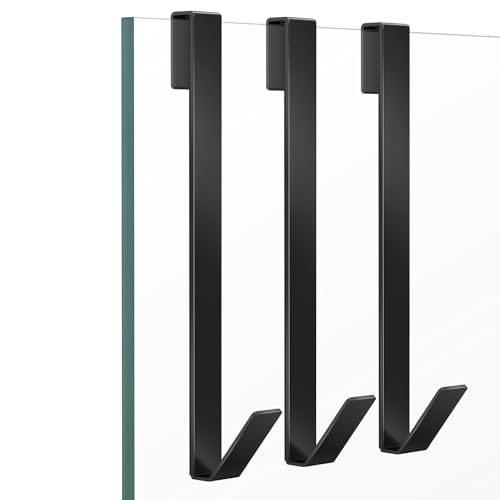 Shower Door Hooks 12 in, Shower Hooks for Towels, Heavy Duty Drilling-Free Extended Towel Hooks for Bathroom Frameless Glass Door, Over The Door Towel Hooks 3 Packs Black - size: 12 IN-Black