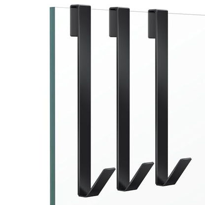 Shower Door Hooks 12 in, Shower Hooks for Towels, Heavy Duty Drilling-Free Extended Towel Hooks for Bathroom Frameless Glass Door, Over The Door Towel Hooks 3 Packs Black - size: 12 IN-Black