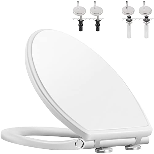Hibbent Premium Elongated Toilet Seat with Cover(Oval) Quiet Close, One-Click to Quick Release, Easy Installation Never Loosen Hinge, Slow Close Toilet Seat and Cover, Easy Cleaning-White Color - style: 18.5'' Elongated