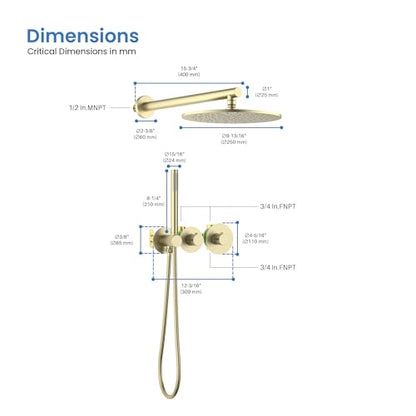 KIBI Circular Thermostatic Shower System with Valve, 2-Function Wall Mounted Bathroom Shower Faucet Set – Solid Brass Shower System with Temperature Control, Brushed Gold (KSF410) - color: Brushed Gold