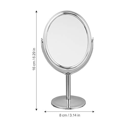 Desktop Swivel Bathroom Mirror Magnifying Cosmetic Mirror Vanity Mirror with Stand Desk Mirror Rotatable Double- Sided Round Swivel Mirror Mirror Metal Frame Mirror (Silver)