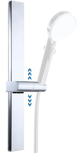 G-Promise No Drilling Metal Shower Slide Bar with Head Holder (Chrome) | No Drilling Installation, Strong Adhesive Mount, Metal Slide Bar, Height and Angle Adjustable Holder - color: Chrome