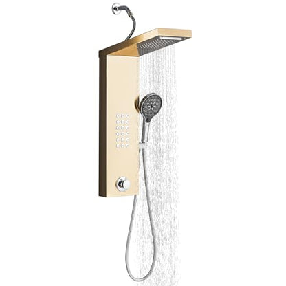 Shower Panel Tower System,Rain Shower Head Rainfall | Waterfall Shower,Handheld High Pressure Rain Massage System(Gold) - color: Gold, style: Normal