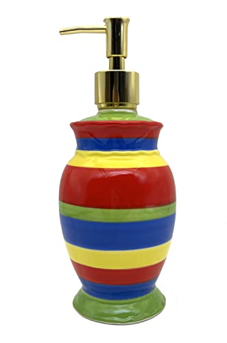 ACK Ceramic Tuscany Colorful Hand Painted Rainbow Refillable Soap/Lotion Dispenser, Lotion Jar, Kitchen Décor, Bathroom Décor - color: Rainbow