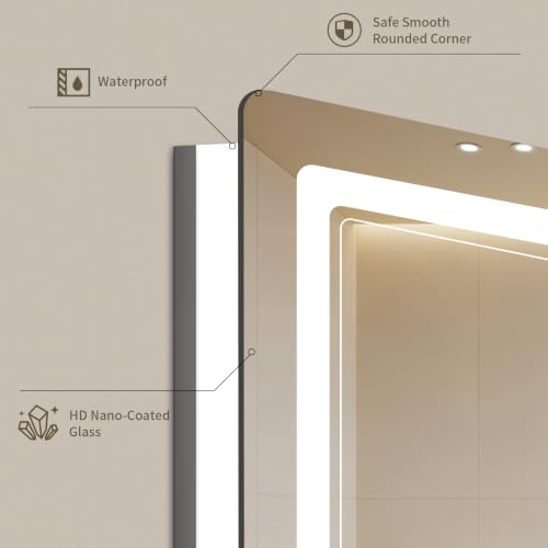 36"x36" LED Bathroom Mirror with Lights, Backlit + Front Lit, Anti-Fog, Lighted Bathroom Mirror for Wall, HD Shatterproof Tempered Glass, Dimmable, Memory Function (Horizontal/Vertical) - size: 36"L x 36"W
