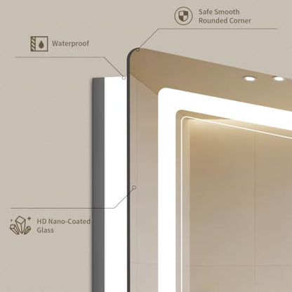 36"x36" LED Bathroom Mirror with Lights, Backlit + Front Lit, Anti-Fog, Lighted Bathroom Mirror for Wall, HD Shatterproof Tempered Glass, Dimmable, Memory Function (Horizontal/Vertical) - size: 36"L x 36"W