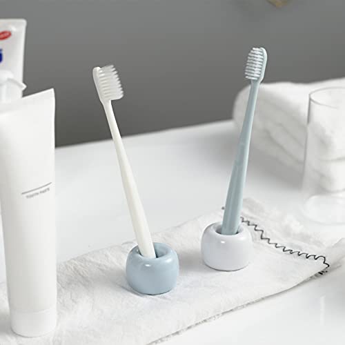 Mini Ceramic Couple Toothbrush Holder, Hand-Made Bathroom Toothbrush Holder, Electric Toothbrush Head Holder and Office Pen Holder 2-Piece Set (White) - color: White