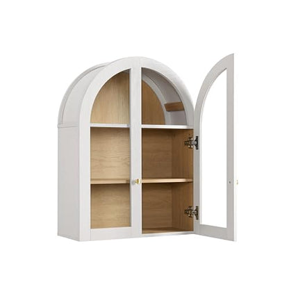 Bathroom Arched Wall Cabinet, 23.5'' Wide Medicine Cabinet, Bathroom Cabinet Wall Mount with Glass Doors & Adjustable Shelves, Over The Toilet Storage Cabinet for Laundry Room, Bedroom,Kitchen, White - color: White